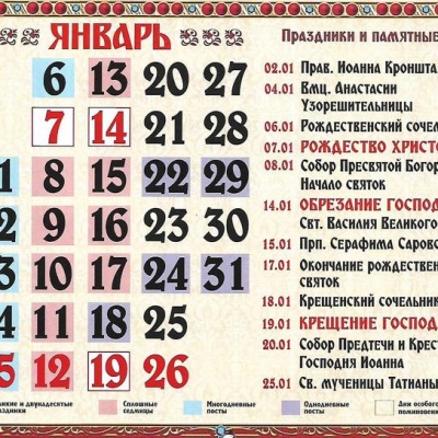 Календарь православных праздников на январь 2020 года