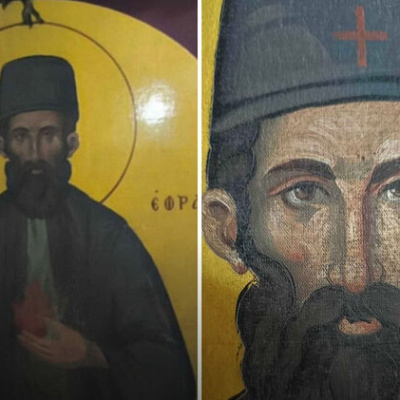 В греческой больнице мироточит икона прмч. Ефрема Нового, Неамакрийского Чудотворца