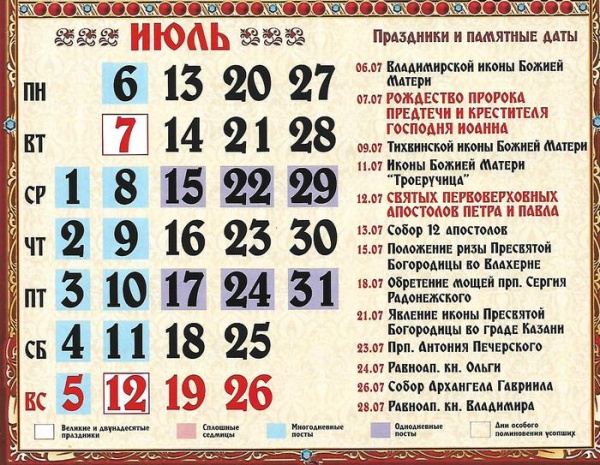 Православные церковные праздники в июле 2020 года